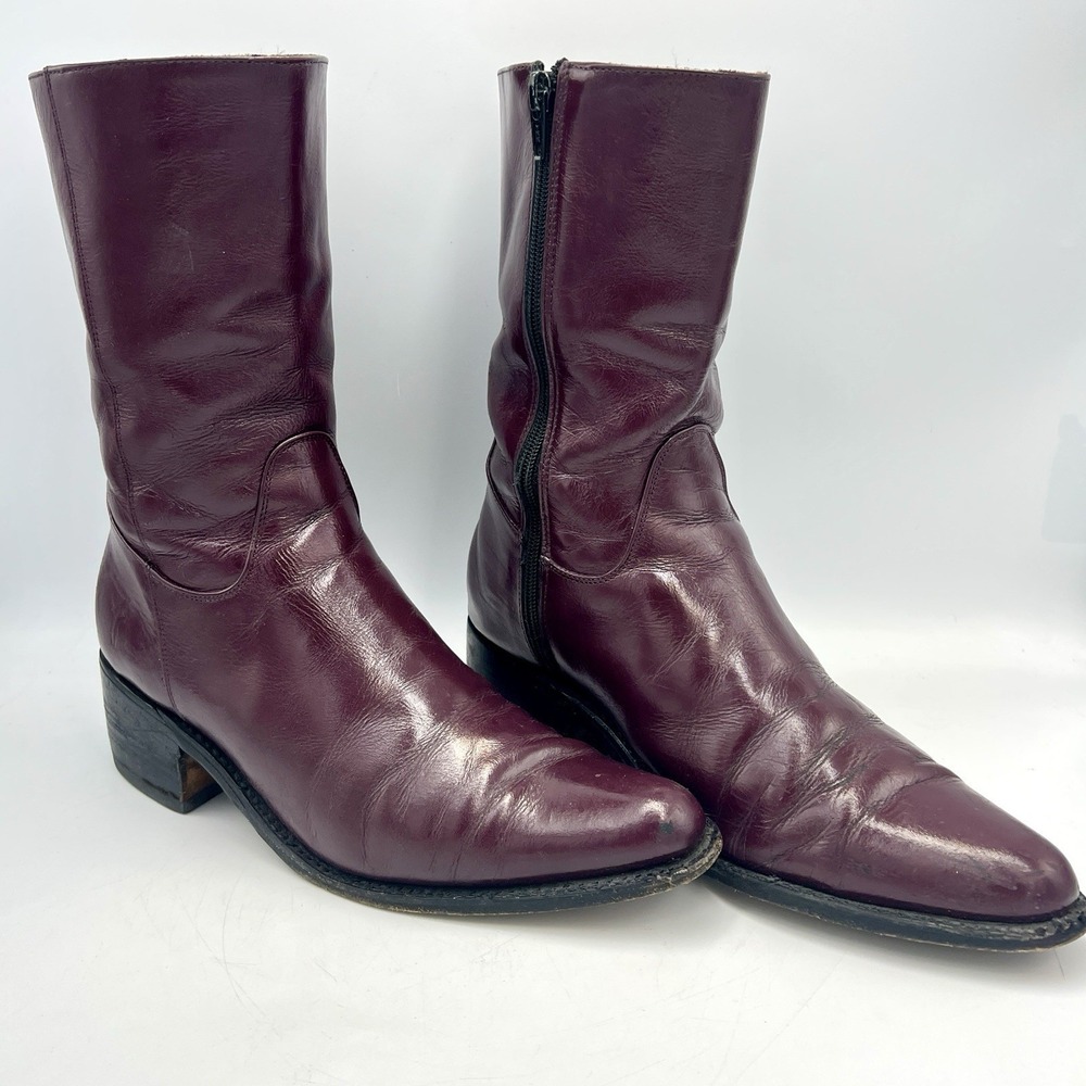 Frye Vintage Women Leather Calf Biker Boots Burgundy 8.5